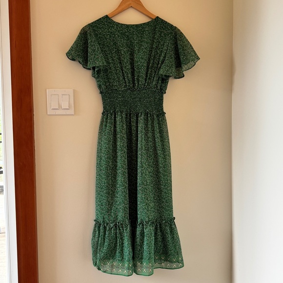 Max Studio Green Floral Midi Dress Smocked Waist Cottagecore XS - Picture 6 of 15